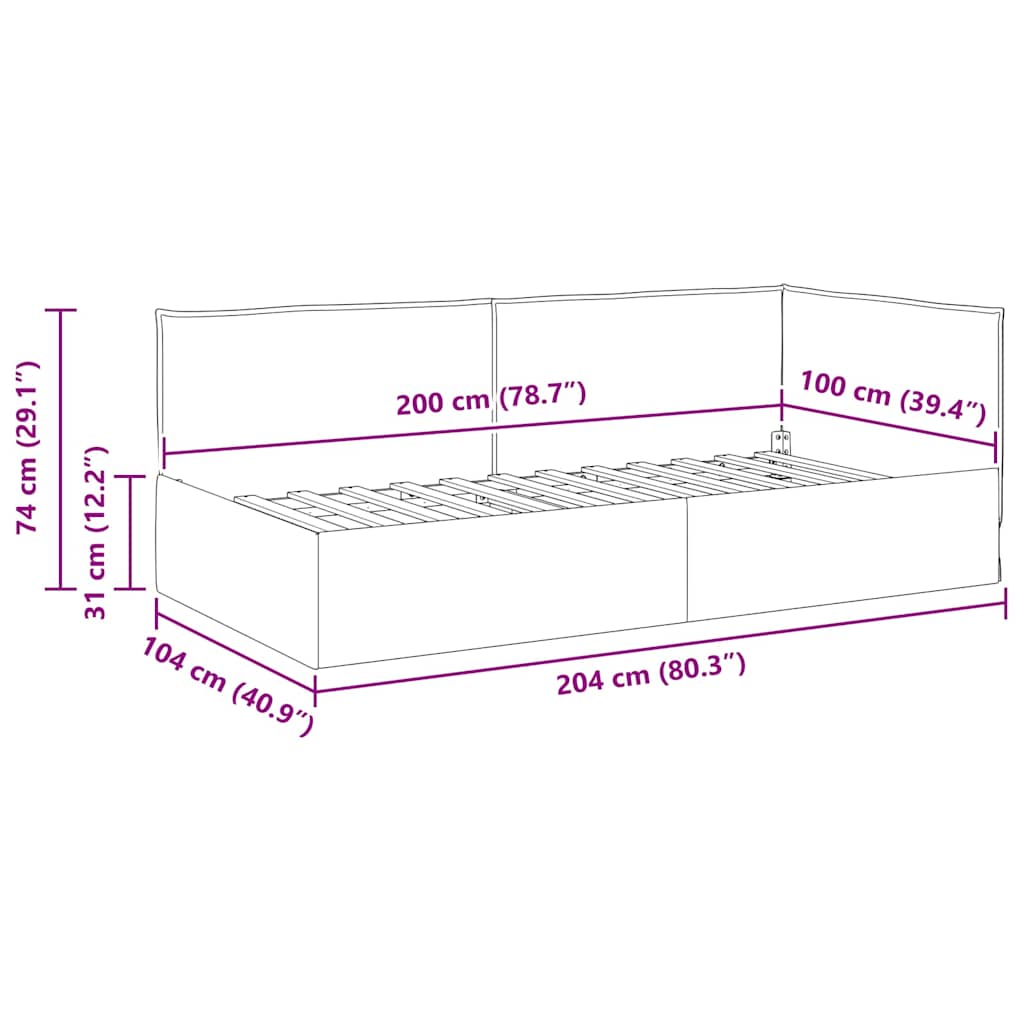 Kutni okvir kreveta s uzglavljem Crna 100 x 200 cm tkanina