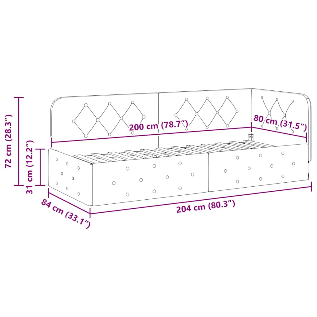 Kutni okvir kreveta Vinska crvena 80 x 200 cm tkanina