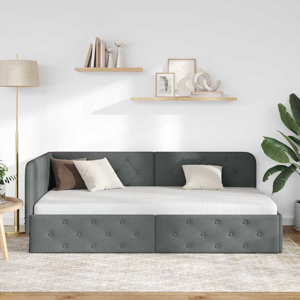 Kutni okvir kreveta Tamno siva 90 x 190 cm tkanina