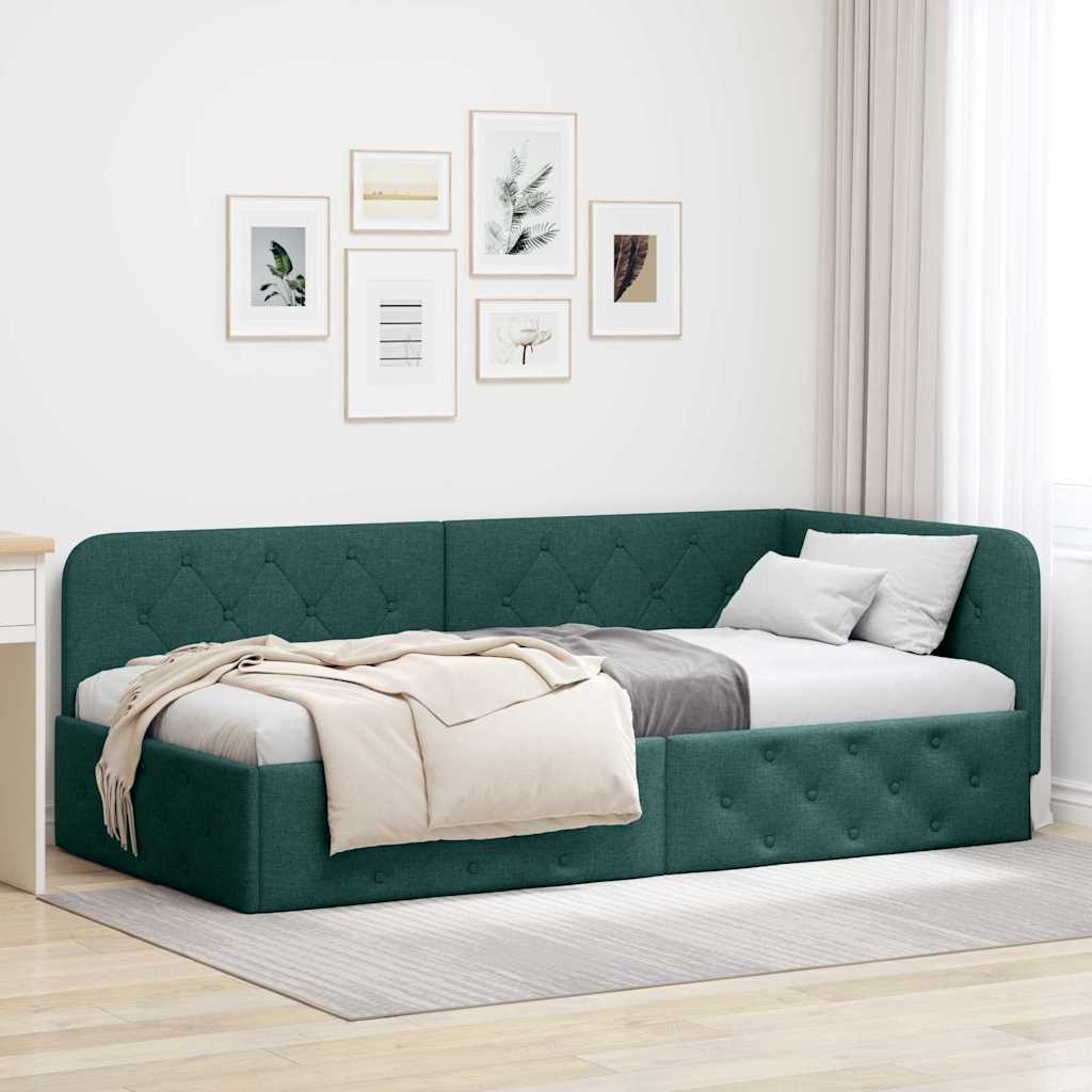 Kutni okvir kreveta Tamnozelena 90 x 190 cm tkanina