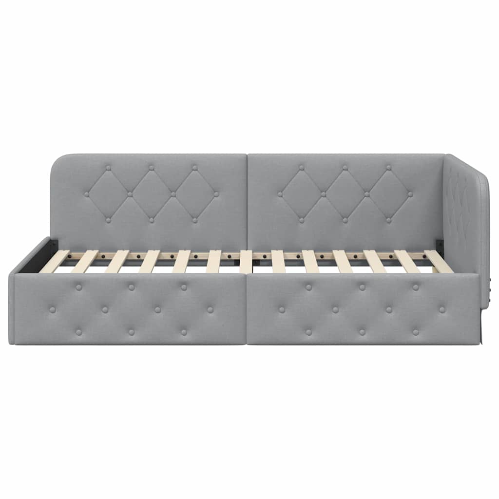 Kutni okvir kreveta Svijetlo siva 90 x 200 cm tkanina