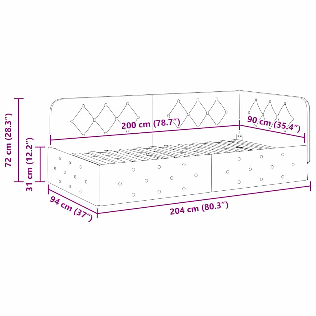 Kutni okvir kreveta Svijetlo siva 90 x 200 cm tkanina