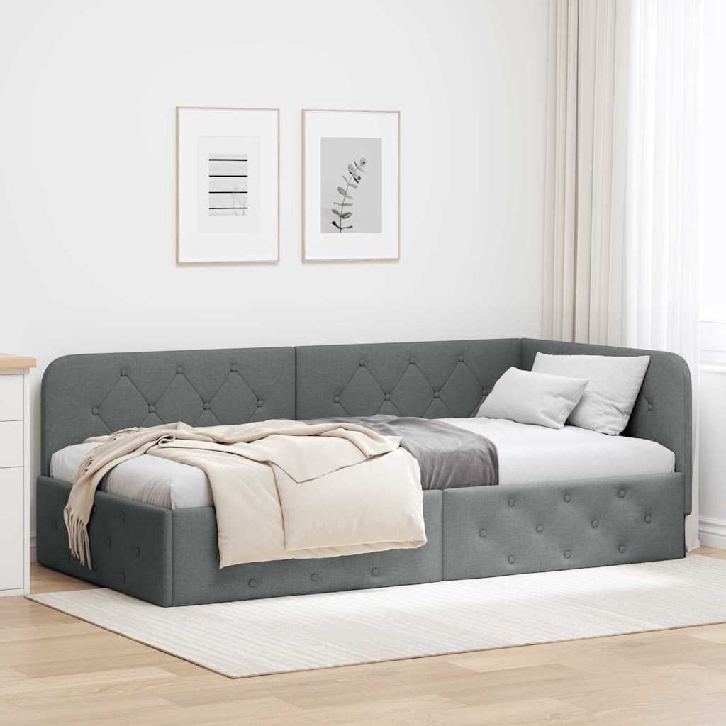 Kutni okvir kreveta Tamno siva 90 x 200 cm tkanina