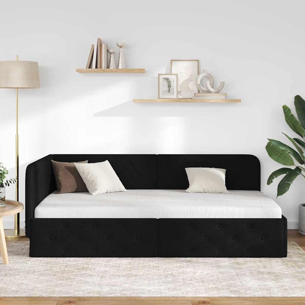 Kutni okvir kreveta Crna 90 x 200 cm tkanina