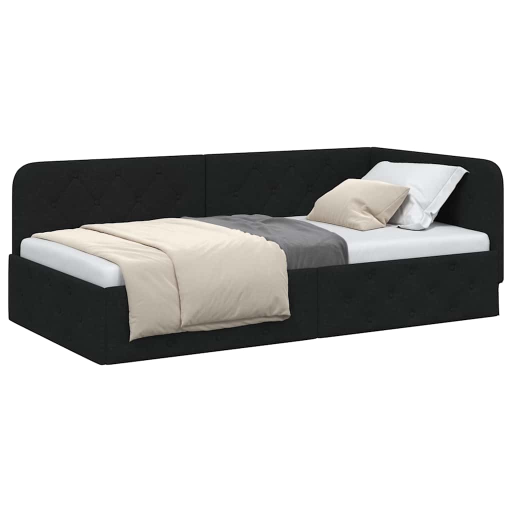 Kutni okvir kreveta Crna 90 x 200 cm tkanina