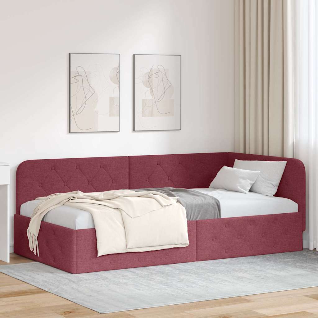 Kutni okvir kreveta Vinska crvena 90 x 200 cm tkanina