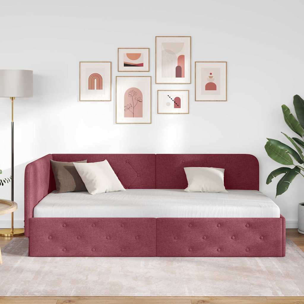 Kutni okvir kreveta Vinska crvena 100 x 200 cm tkanina
