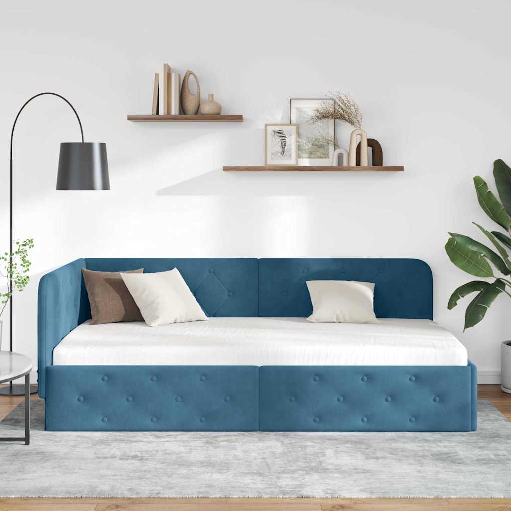 Kutni okvir kreveta Plava 90 x 190 cm Baršun