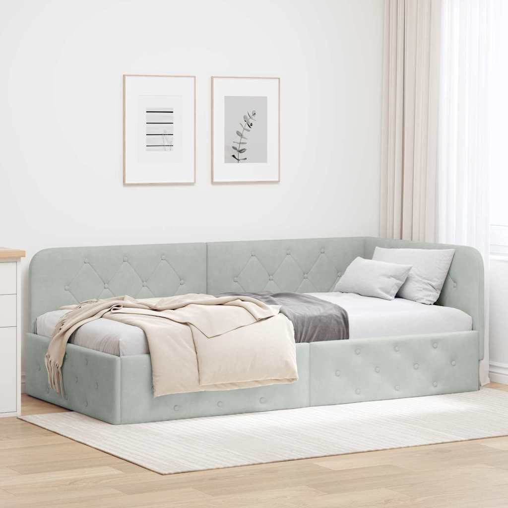 Kutni okvir kreveta Svijetlo siva 90 x 190 cm Baršun