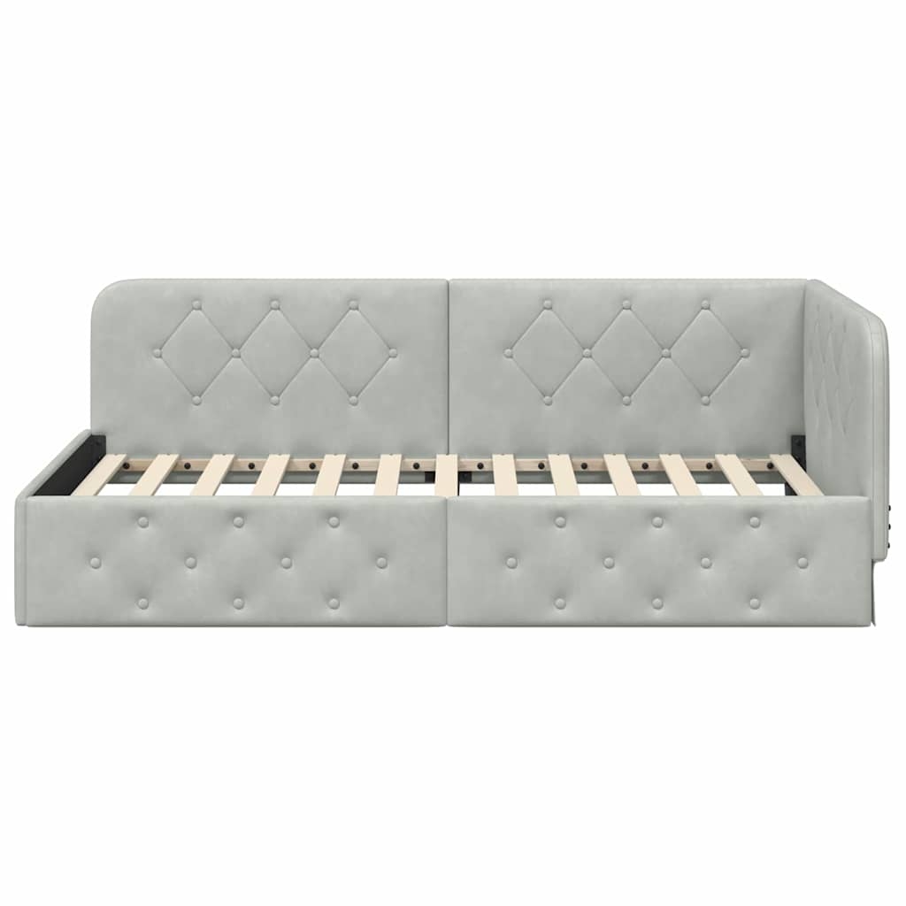 Kutni okvir kreveta Svijetlo siva 90 x 190 cm Baršun