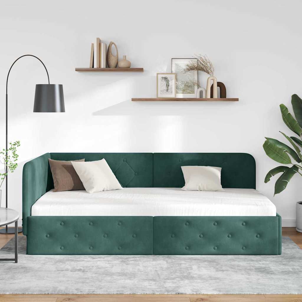 Kutni okvir kreveta Tamnozelena 90 x 190 cm Baršun