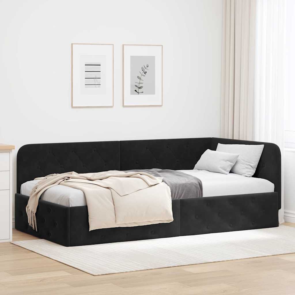 Kutni okvir kreveta Crna 90 x 190 cm Baršun