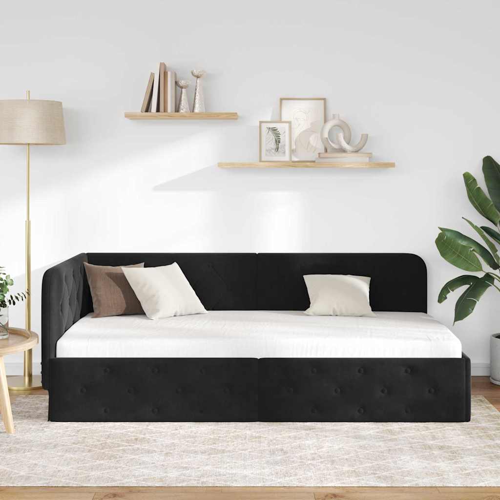 Kutni okvir kreveta Crna 90 x 190 cm Baršun