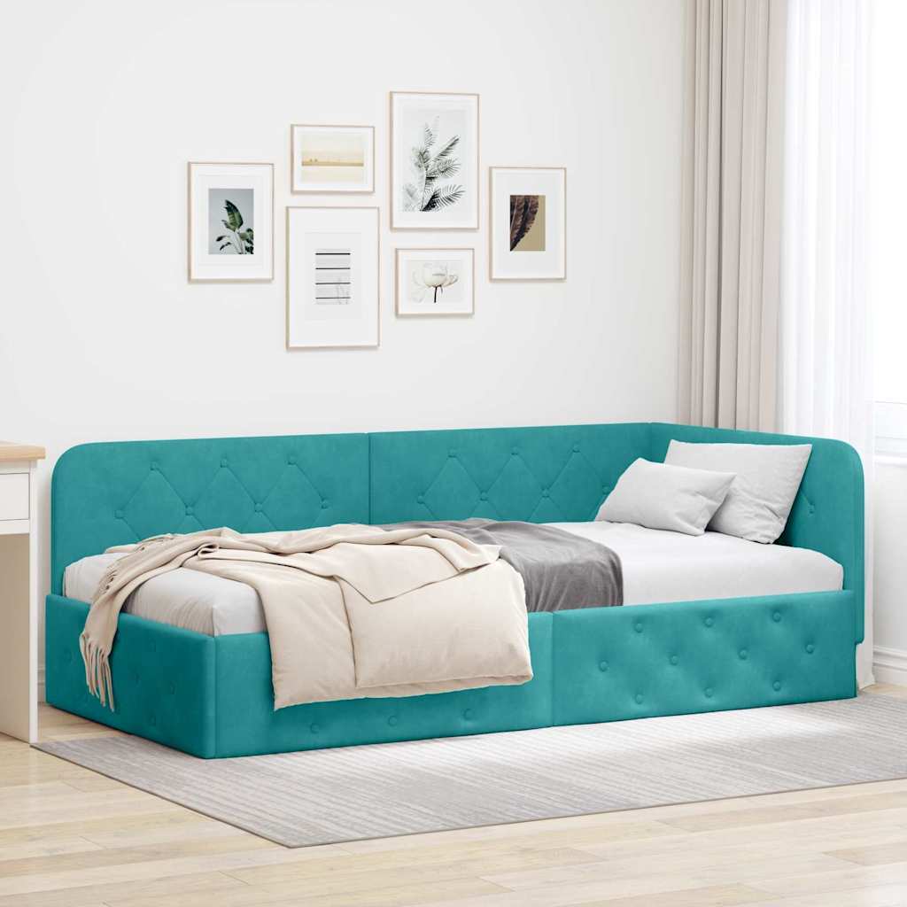Kutni okvir kreveta Tirkizna 90 x 190 cm Baršun