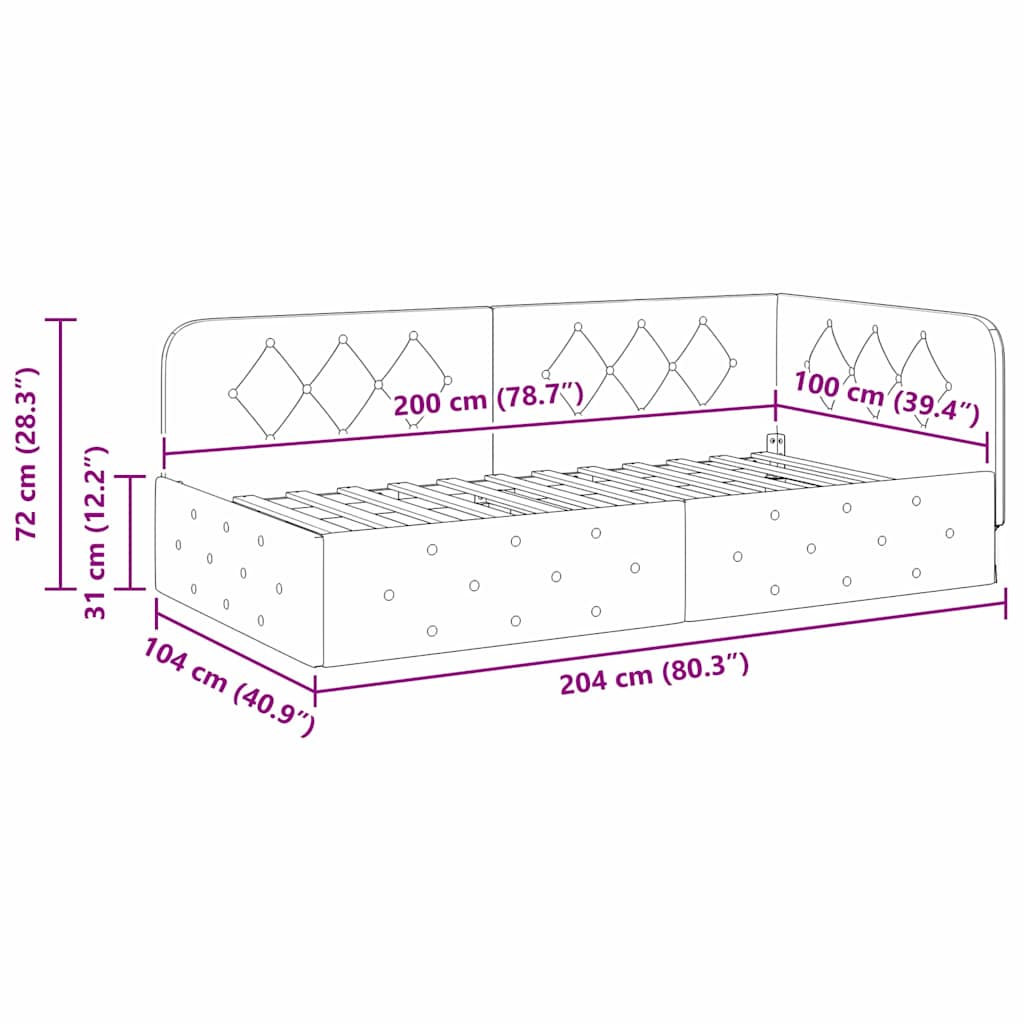 Kutni okvir kreveta Svijetlo siva 100 x 200 cm Baršun