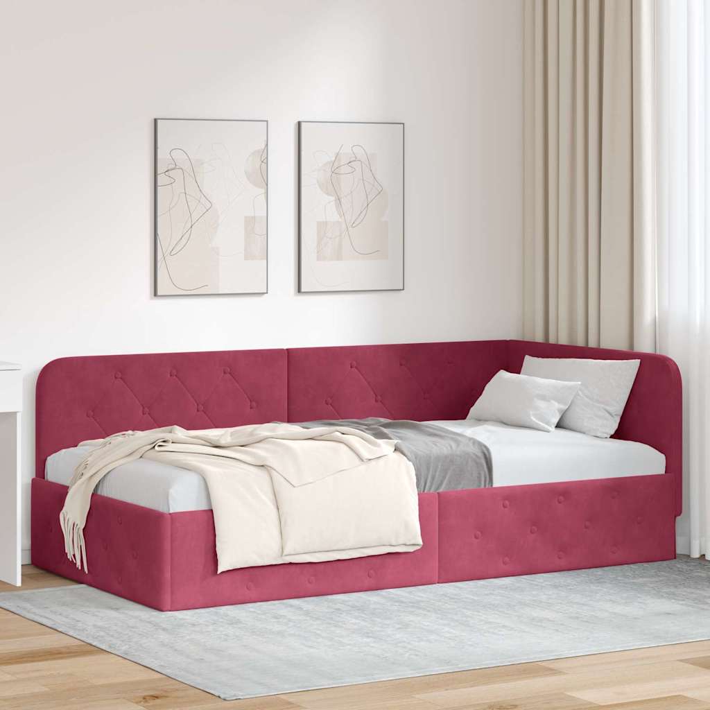 Kutni okvir kreveta Vinska crvena 100 x 200 cm Baršun