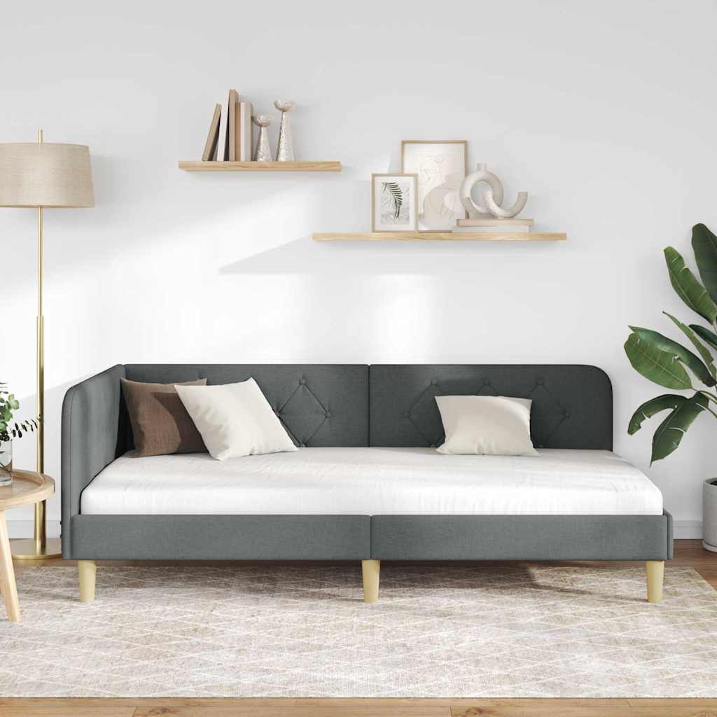 Kutni okvir kreveta Tamno siva 90 x 190 cm tkanina