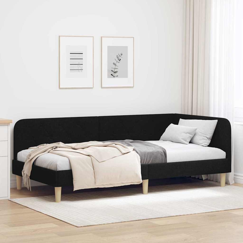 Kutni okvir kreveta Crna 90 x 190 cm tkanina