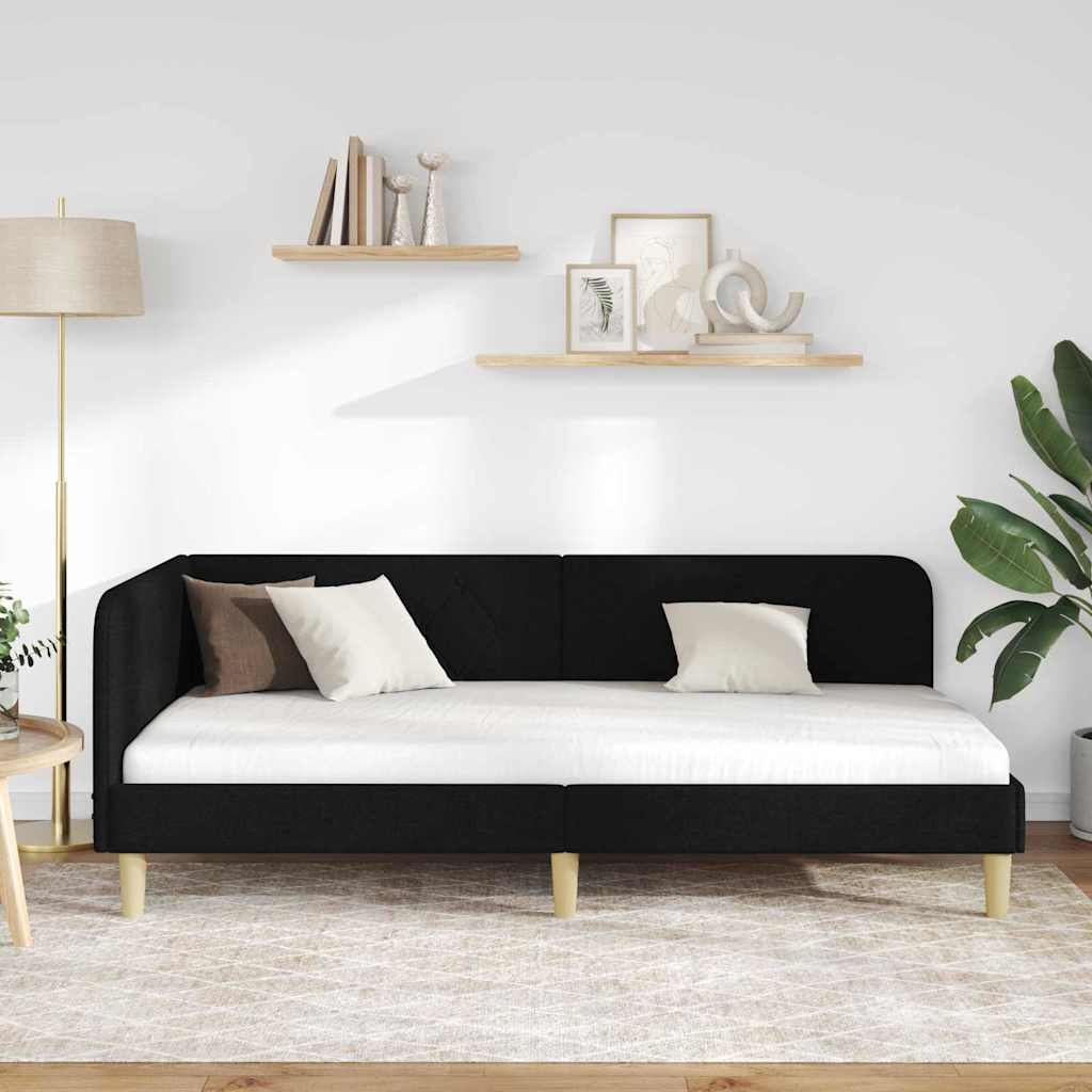 Kutni okvir kreveta Crna 90 x 190 cm tkanina