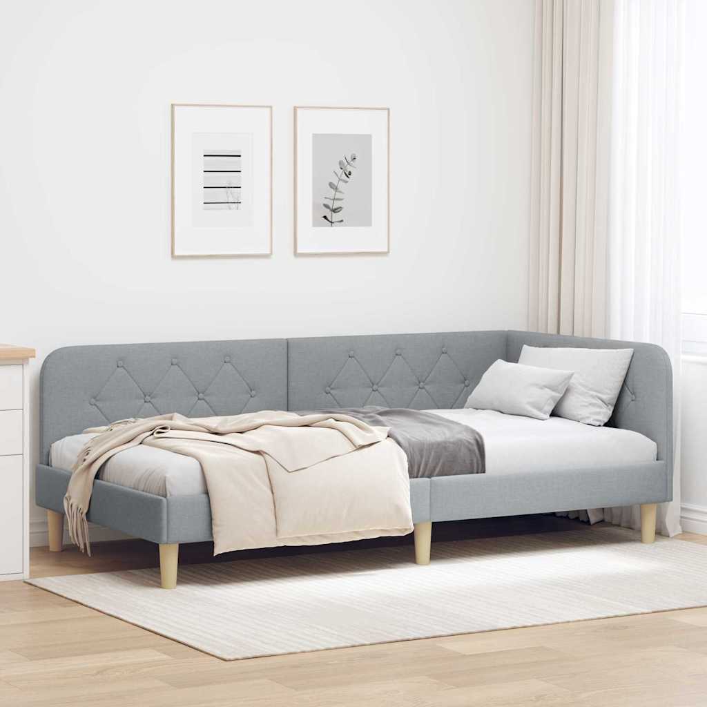 Kutni okvir kreveta Svijetlo siva 90 x 200 cm tkanina