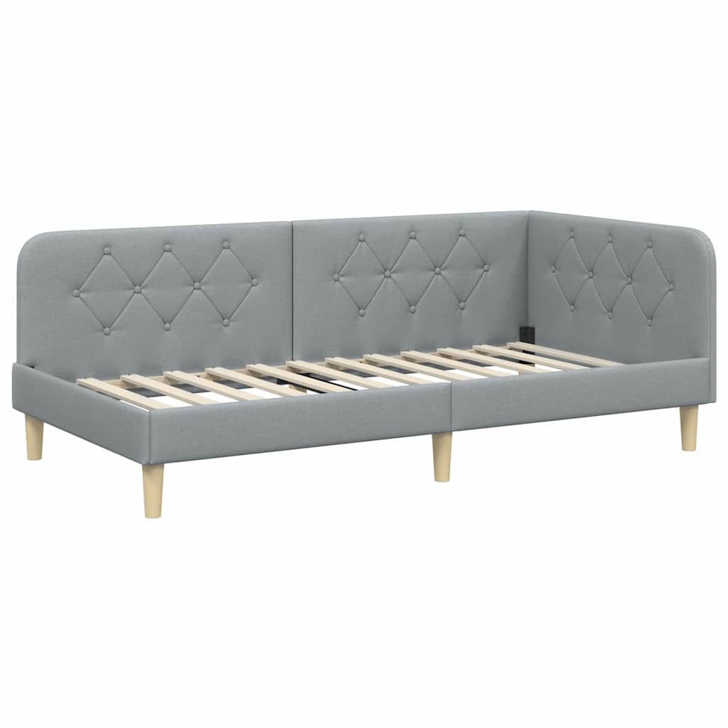 Kutni okvir kreveta Svijetlo siva 90 x 200 cm tkanina
