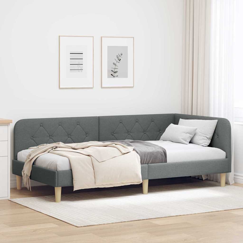 Kutni okvir kreveta Tamno siva 90 x 200 cm tkanina
