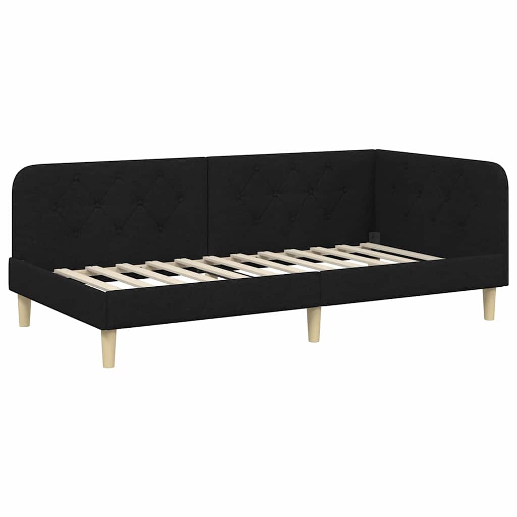 Kutni okvir kreveta Crna 90 x 200 cm tkanina
