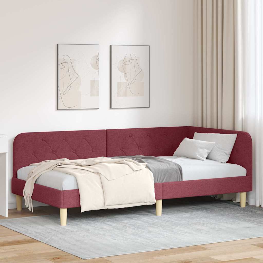 Kutni okvir kreveta Vinska crvena 90 x 200 cm tkanina