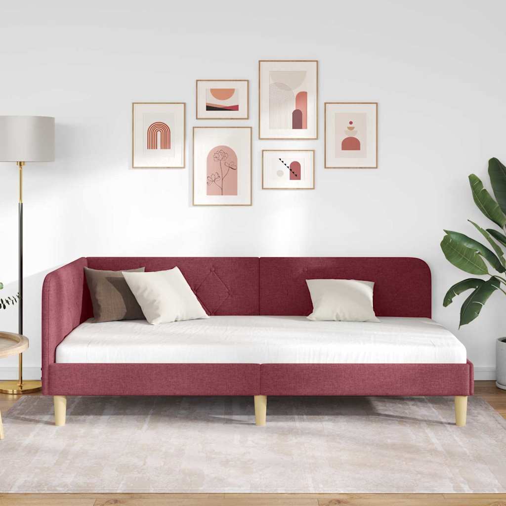 Kutni okvir kreveta Vinska crvena 90 x 200 cm tkanina