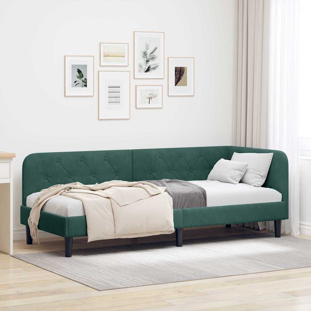 Kutni okvir kreveta Tamnozelena 80 x 200 cm Baršun