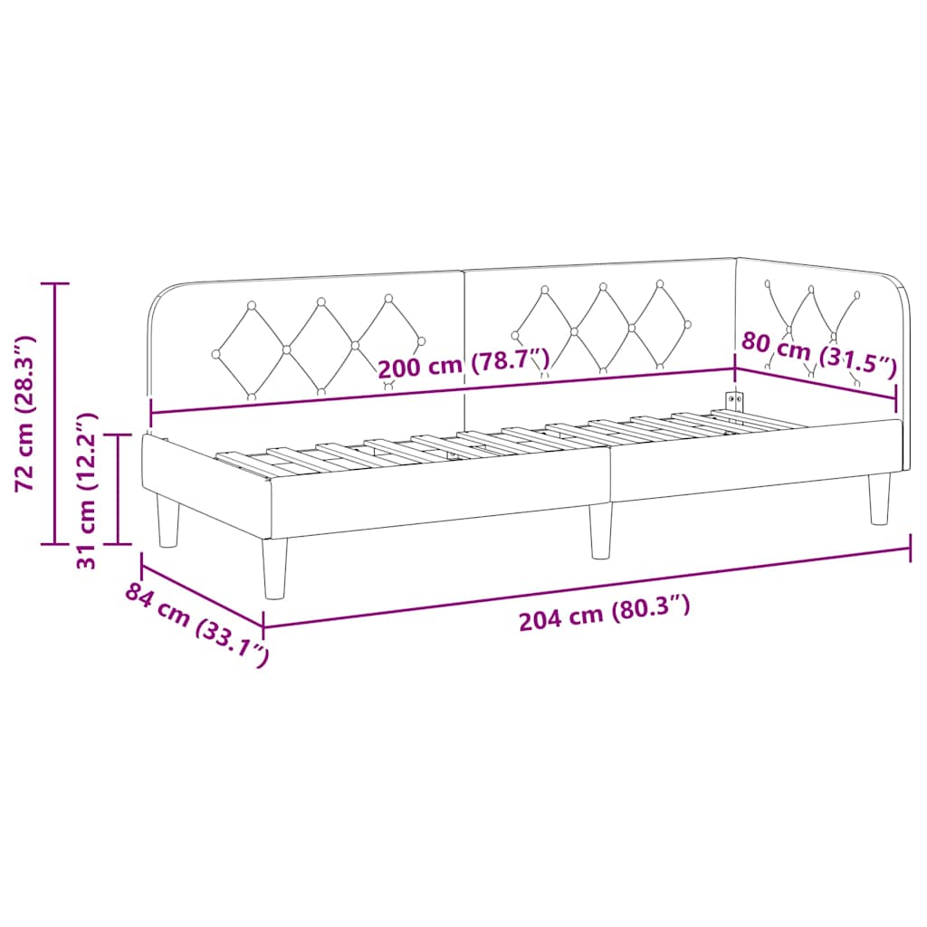 Kutni okvir kreveta Krema 80 x 200 cm Baršun