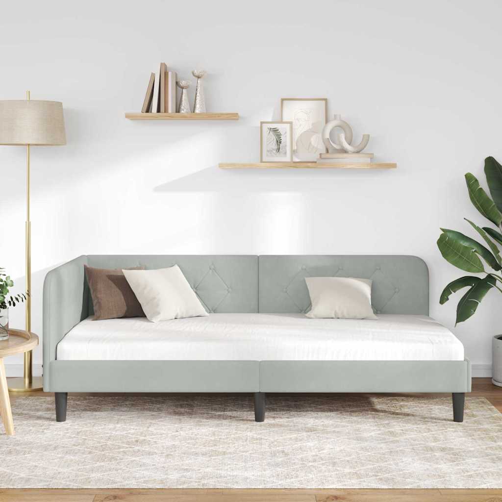 Kutni okvir kreveta Svijetlo siva 90 x 190 cm Baršun