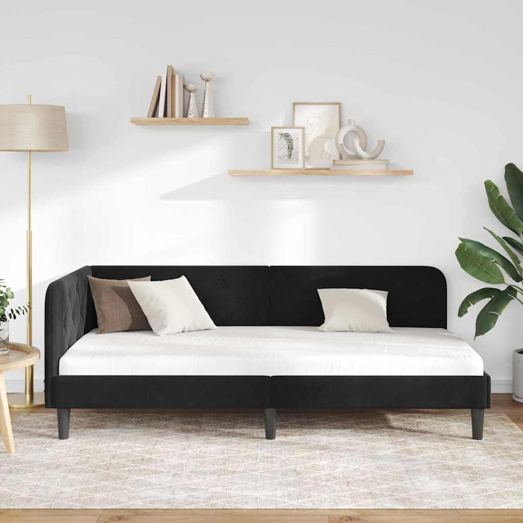 Kutni okvir kreveta Crna 90 x 190 cm Baršun