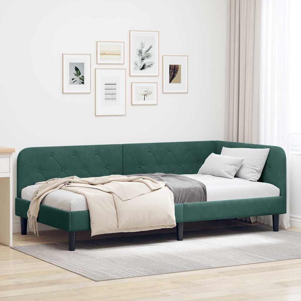 Kutni okvir kreveta Tamnozelena 90 x 200 cm Baršun