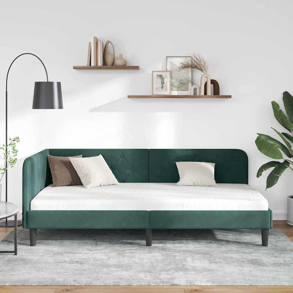 Kutni okvir kreveta Tamnozelena 90 x 200 cm Baršun
