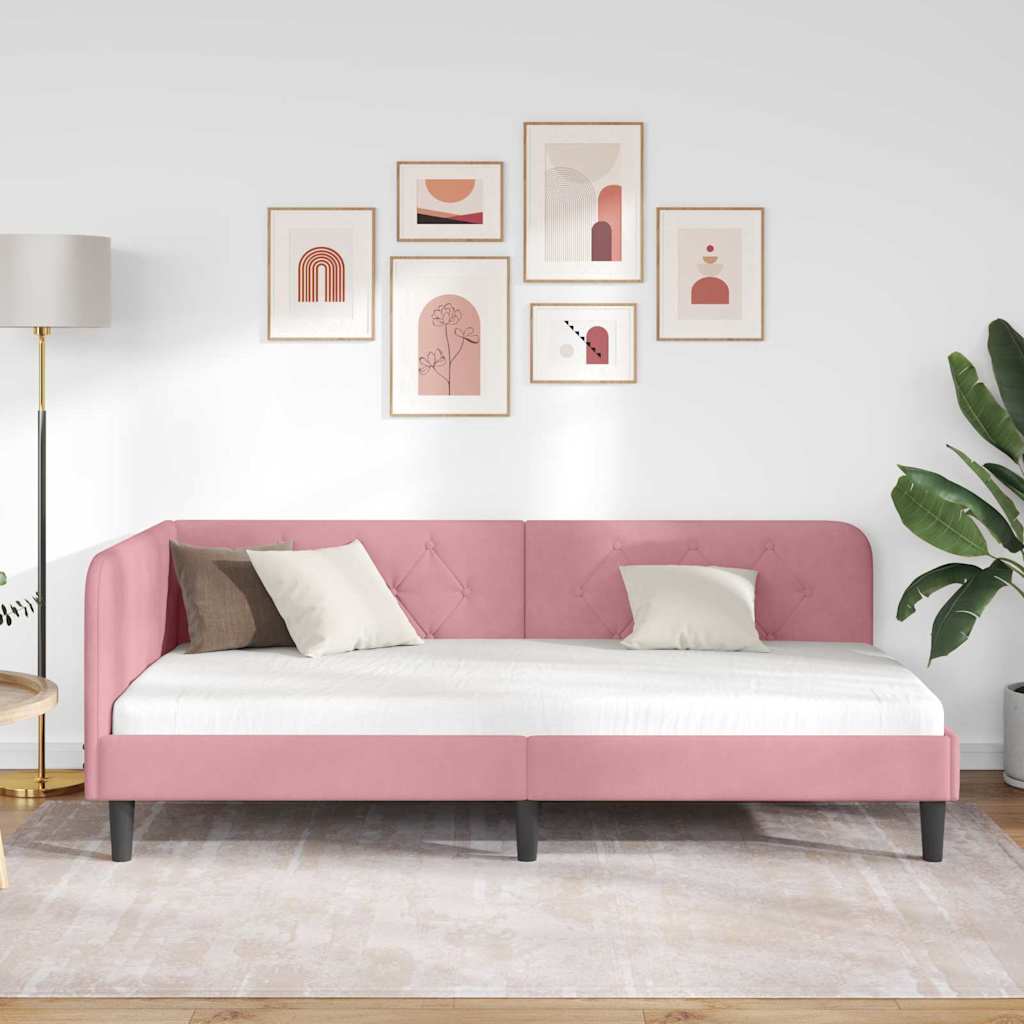 Kutni okvir kreveta Ružičasta 90 x 200 cm Baršun