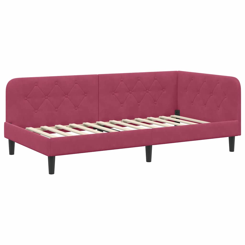 Kutni okvir kreveta Vinska crvena 90 x 200 cm Baršun
