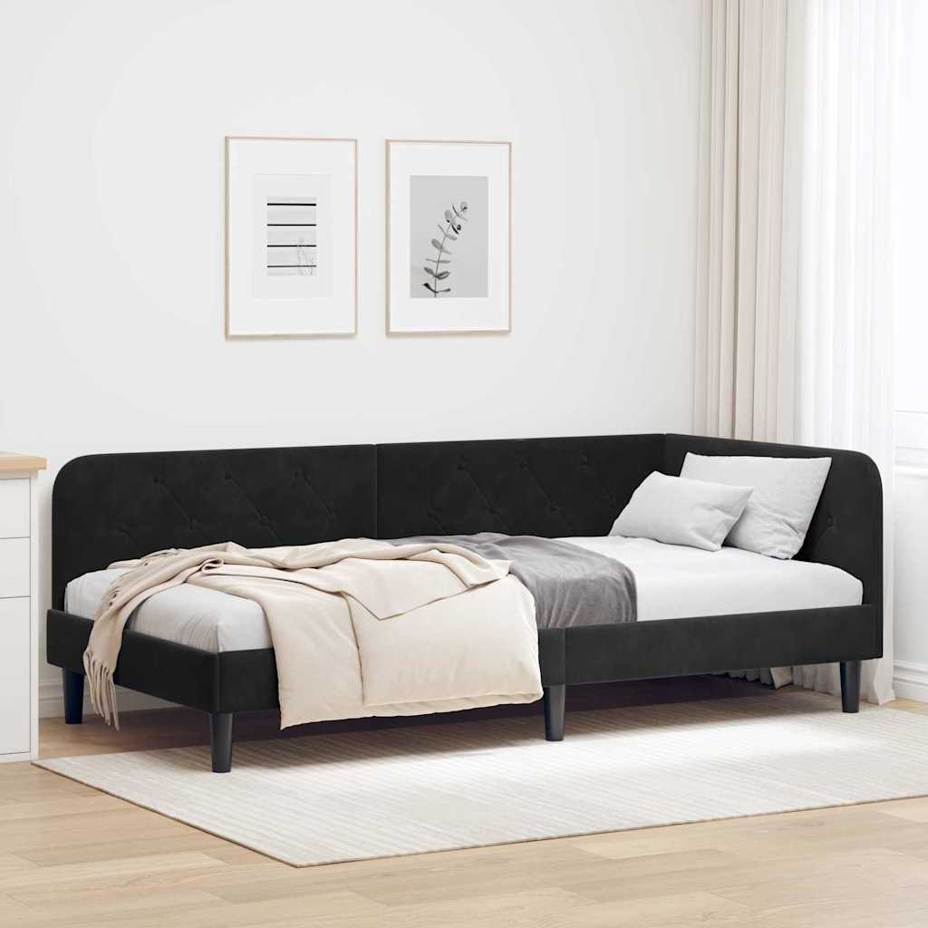 Kutni okvir kreveta Crna 90 x 200 cm Baršun