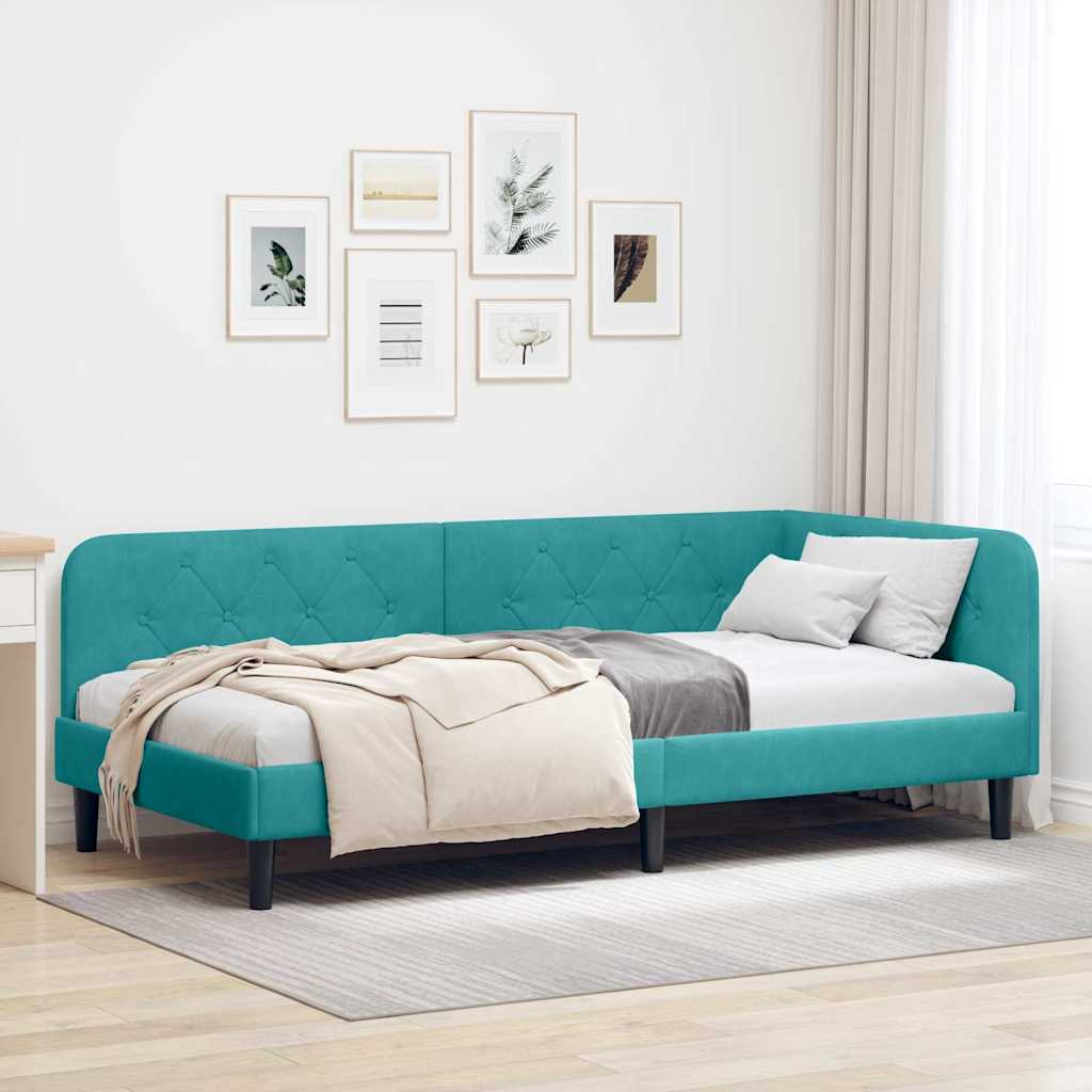Kutni okvir kreveta Tirkizna 90 x 200 cm Baršun