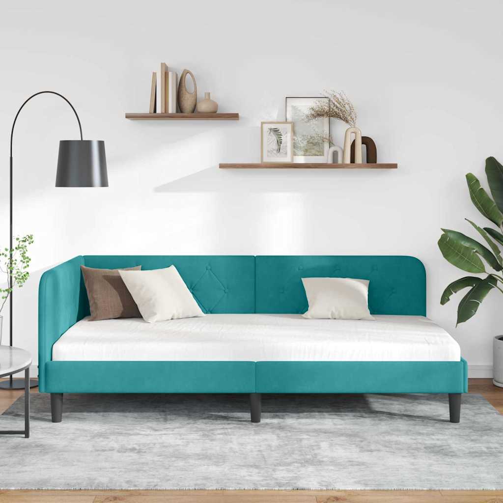 Kutni okvir kreveta Tirkizna 90 x 200 cm Baršun