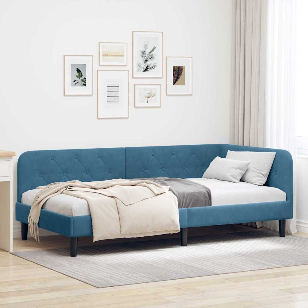 Kutni okvir kreveta Plava 100 x 200 cm Baršun