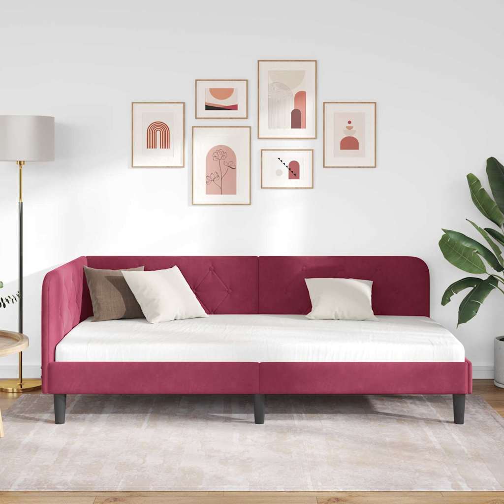 Kutni okvir kreveta Vinska crvena 100 x 200 cm Baršun