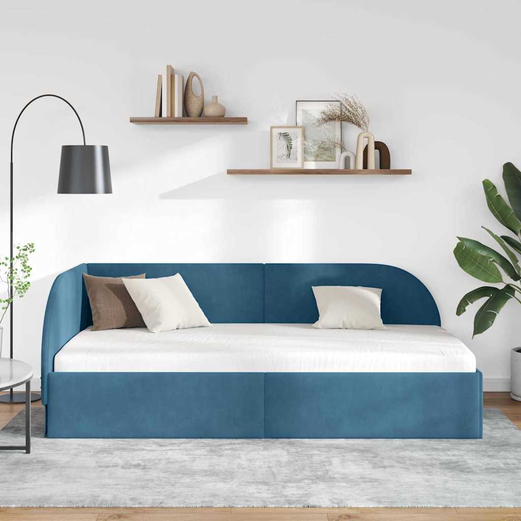 Kutni okvir kreveta s uzglavljem Plava 80 cm x 200 cm Baršun