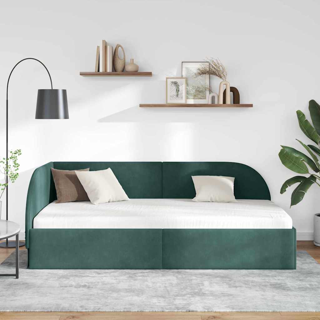 Kutni okvir kreveta Tamnozelena 80 cm x 200 cm Baršun