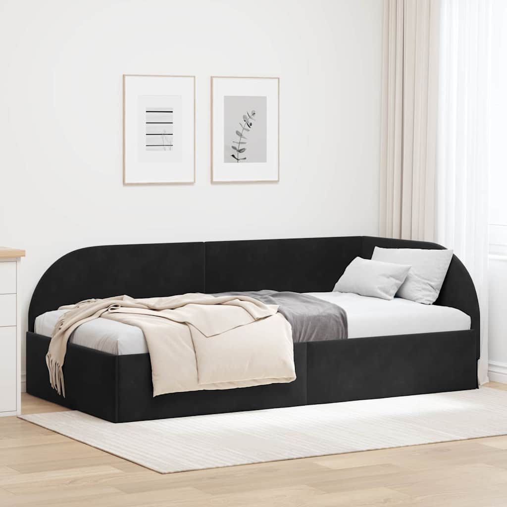 Kutni okvir kreveta s uzglavljem Crna 80 cm x 200 cm Baršun