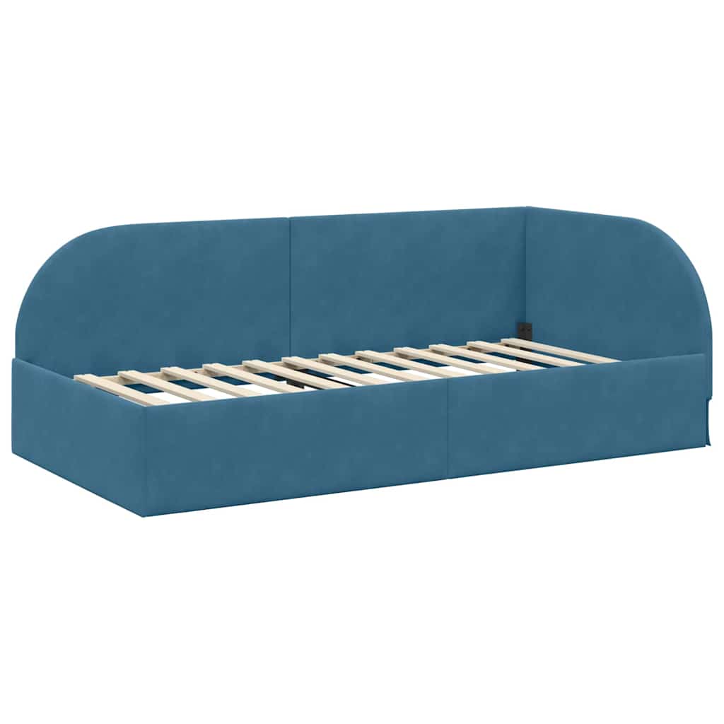 Kutni okvir kreveta s uzglavljem Plava 90 cm x 190 cm Baršun