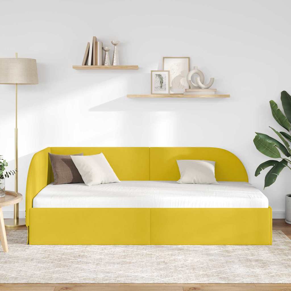 Kutni okvir kreveta s uzglavljem Žuta 90 cm x 190 cm Baršun
