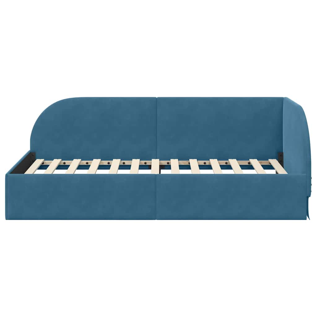 Kutni okvir kreveta s uzglavljem Plava 90 cm x 200 cm Baršun