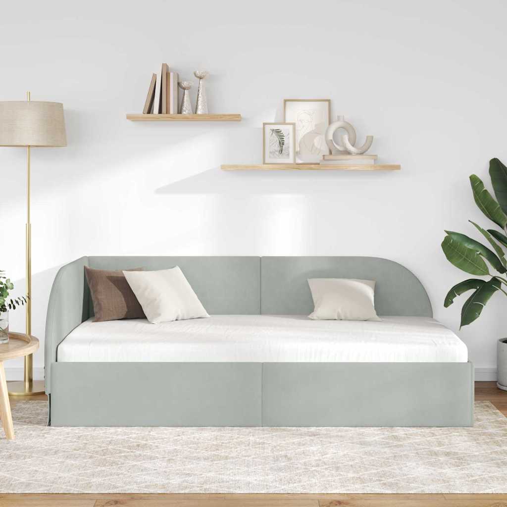 Kutni okvir kreveta Svijetlo siva 90 cm x 200 cm Baršun