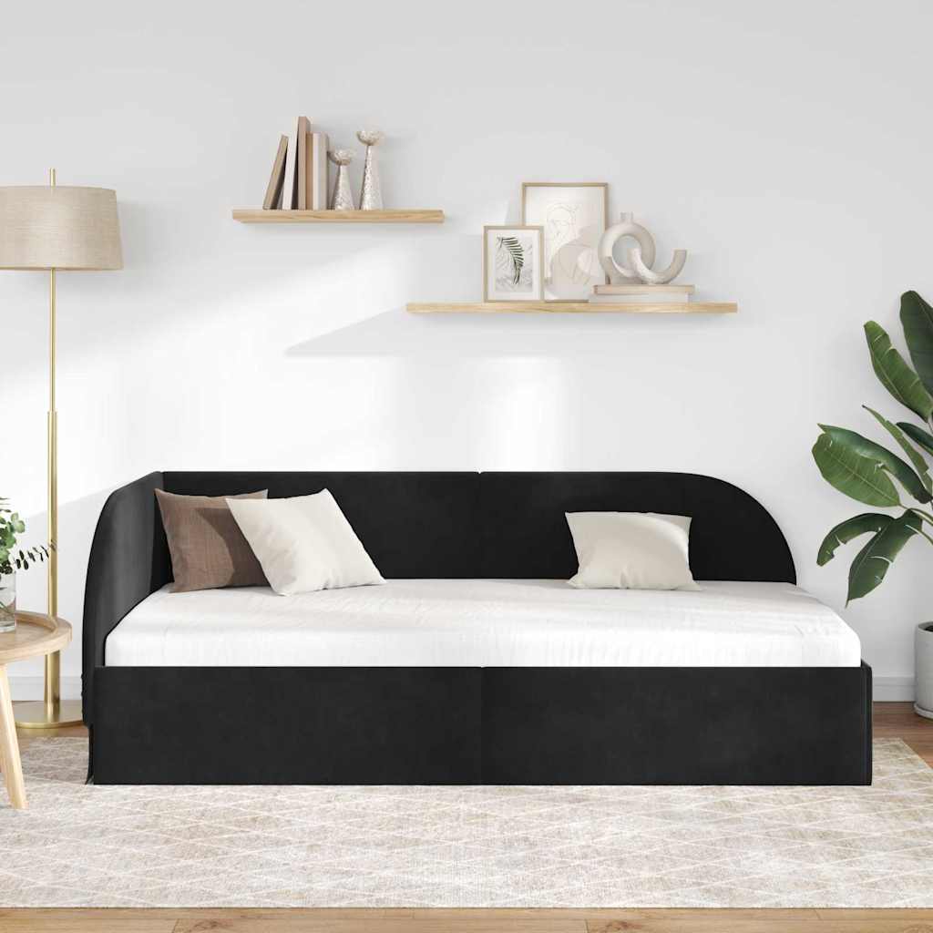 Kutni okvir kreveta s uzglavljem Crna 90 cm x 200 cm Baršun